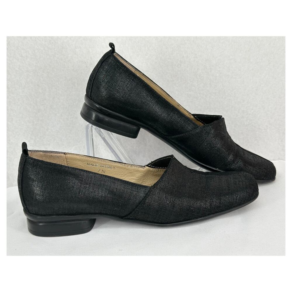 Sesto Meucci Italian Designer Black Shimmer Mini-Heel Slip On Loafers 7N - Picture 3 of 8